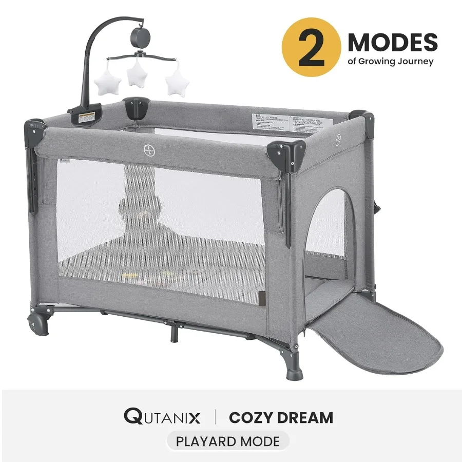 2in1 Baby Playard Pack and Play Bassinet with Easy Folding Portable Crib and Music Mobile for Newborns to Toddlers Ideal for Tr