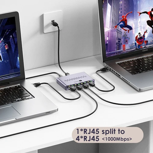 Imagen 2 del producto Divisor Ethernet 1x4 de 1000Mbps Gigabit RJ45 Cat6 LAN Internet 1 en 4 salidas acoplador de extensión para PC portátil enrutador TV Digital Box