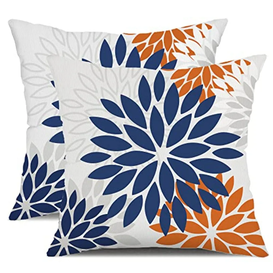 

Blue Orange Outdoor Flower Pillow Covers 18x18 Inch Set of 2 White Colored Throw Pillows Outdoor Waterproof Decor for Living Ro
