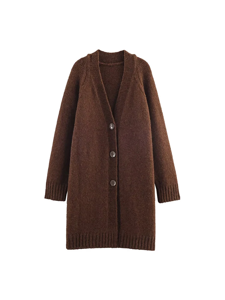 

Новая женская мода в европейском стиле, универсальный элегантный однобортный вязаный кардиган с v-образным вырезом и заниженными плечами.