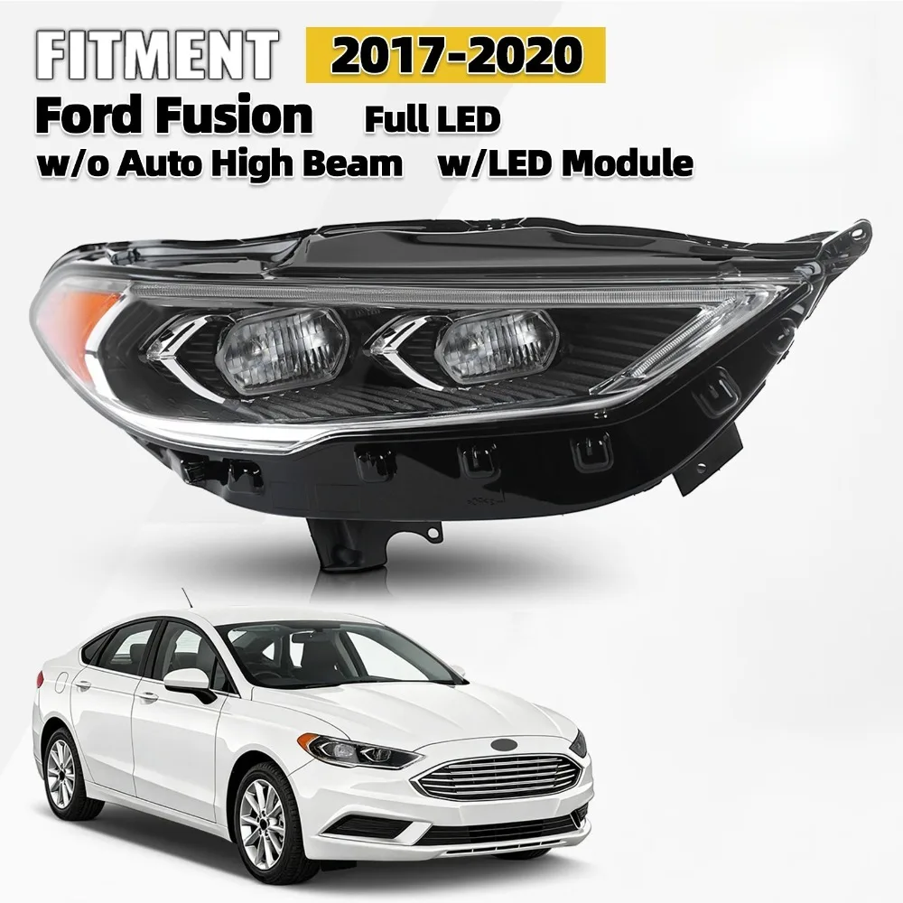 Full LED Headlight For 2017-2020 Ford Fusion Projector with Bulb Passenger Side