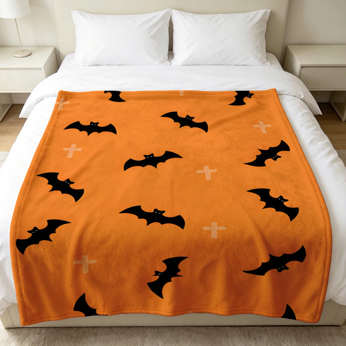 Orange Bats Crosses Winter Summer Flannel Blanket Throw Fleece Soft Fuzzy Plush Cozy Fleece Blankets for Sofa Ideal Gifts