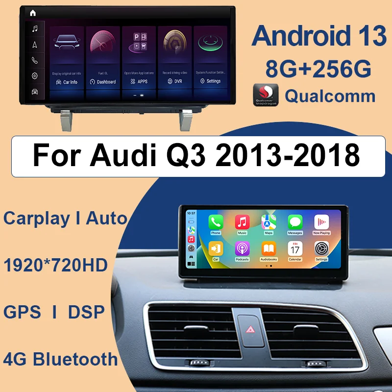 

Wireless Carplay Auto Android13 For AUDI Q3 2013-2018 10.25" Qualcomm Car Player Multimedia GPS Navigation Screen 8 Core WiFi 4G