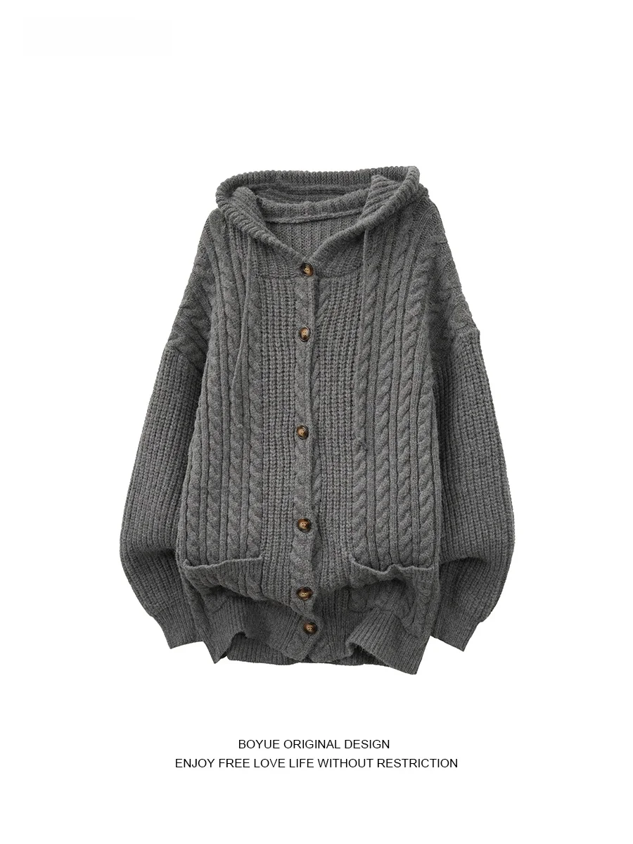 

Boyue Thiened Knitted Hat Sweater Button Design Casual Sle ex Long Sve Warm Coat for Youth Autumn Winter Season