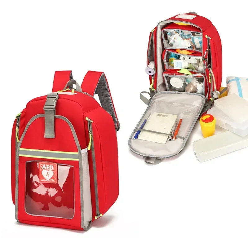 Large Capacity Waterproof AED Backpack Outdoor Medical First Aid Kits for Emergency Visits AED Storage Bag AED Equipment Bag