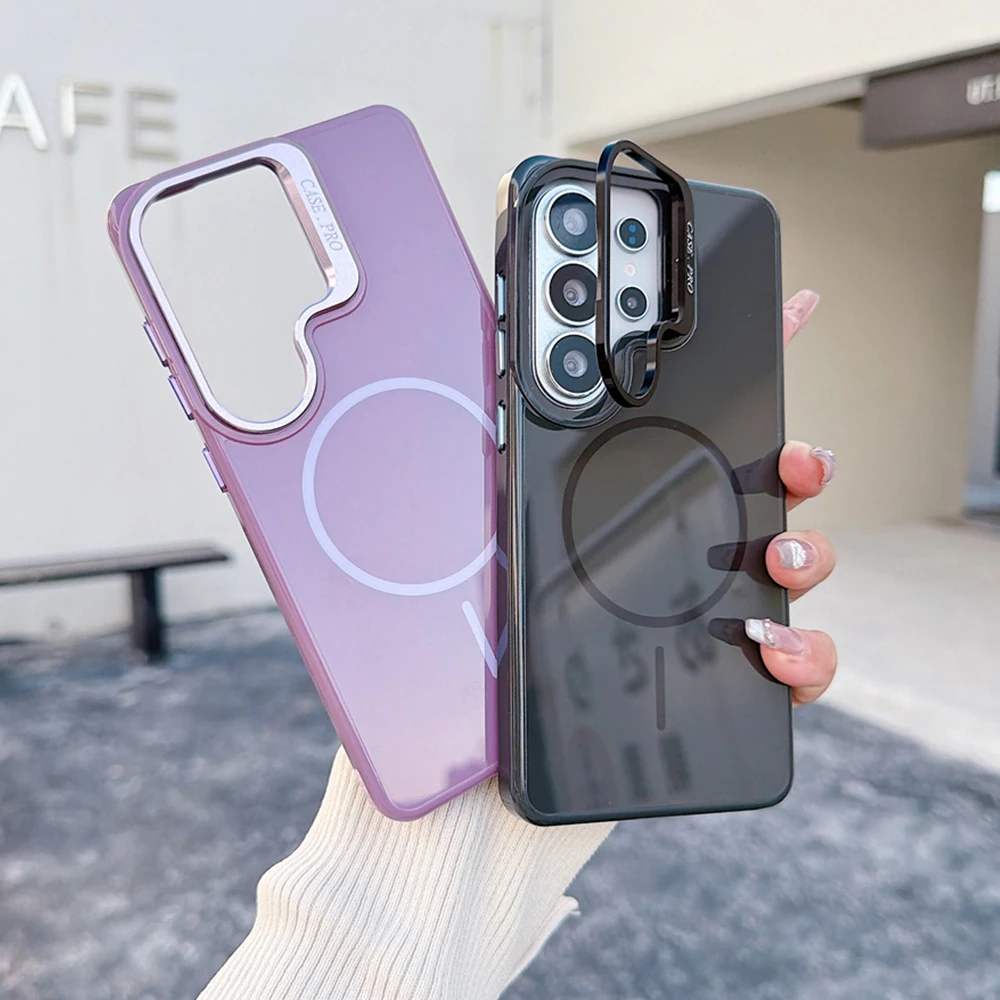 Luxury For MagSafe Lens Holder Case For Samsung S26 S25 Ultra Edge S24 FE S23 Plus A56 A55 A54 A37 A36 A35 Protective Cover