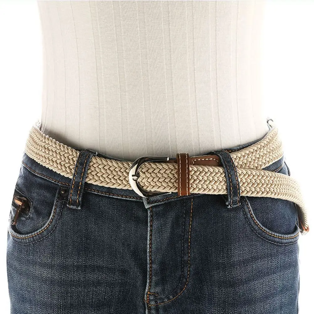 Gebreide Dunne Geweven Riem Casual Verstelbare Canvas Stretch Taillebanden Hoge Kwaliteit Legering Pin Gesp Elastische Tailleband Jeans