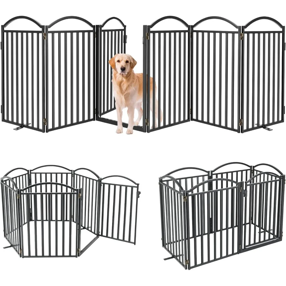 

Malier Metal Freestanding Dog Gates with Door, 32'' Height 6 Panels Dog Gates for The House, Extra Wide Foldable Indoor Dog