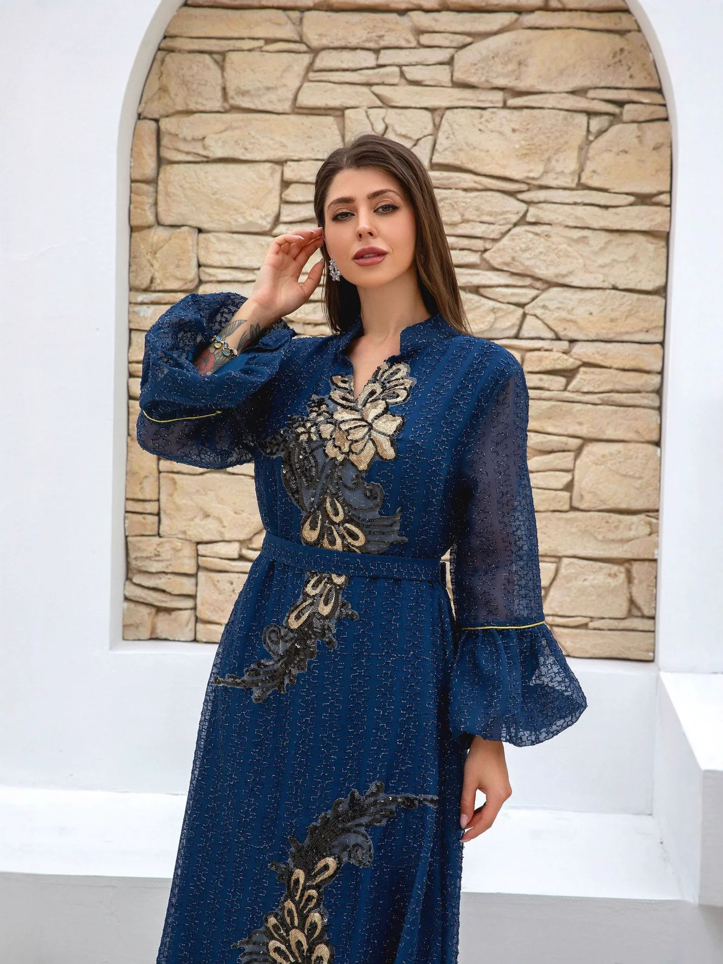 Middle East Saudi Arabia Muslim Luxury Fashion Islamic Ramadan Moroccan Women's Dress Dubai Robe Lace up Long Dress
