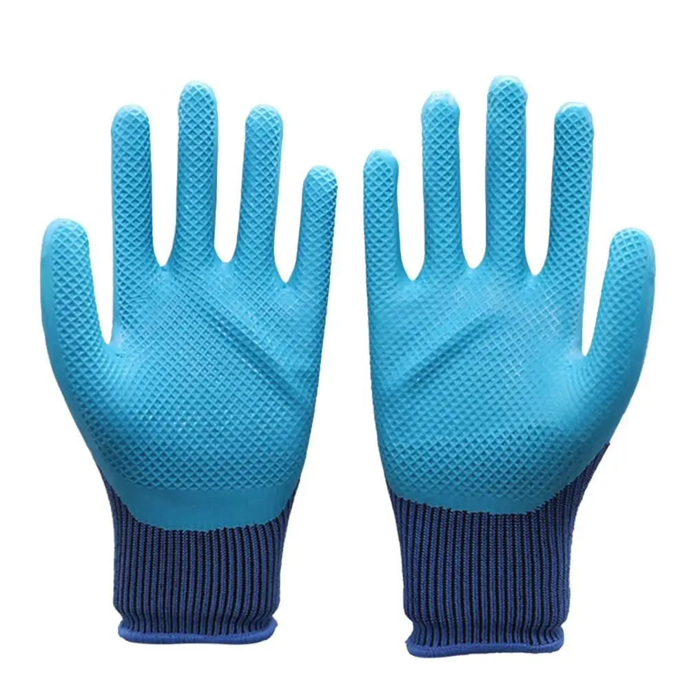 Blue Embossing Latex Work Safe Gloves Antiskid Breathable Elastic Protective Mittens for Construction Site Mechanical Repair