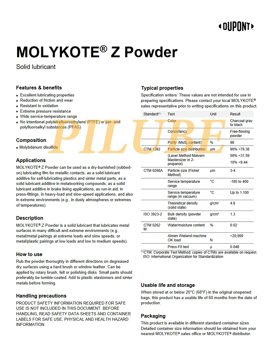 MOLYKOTE Z Polvere Lubrificante per attrito metallico in polvere di solfuro di molibdeno ad elevata purezza Prodotto originale