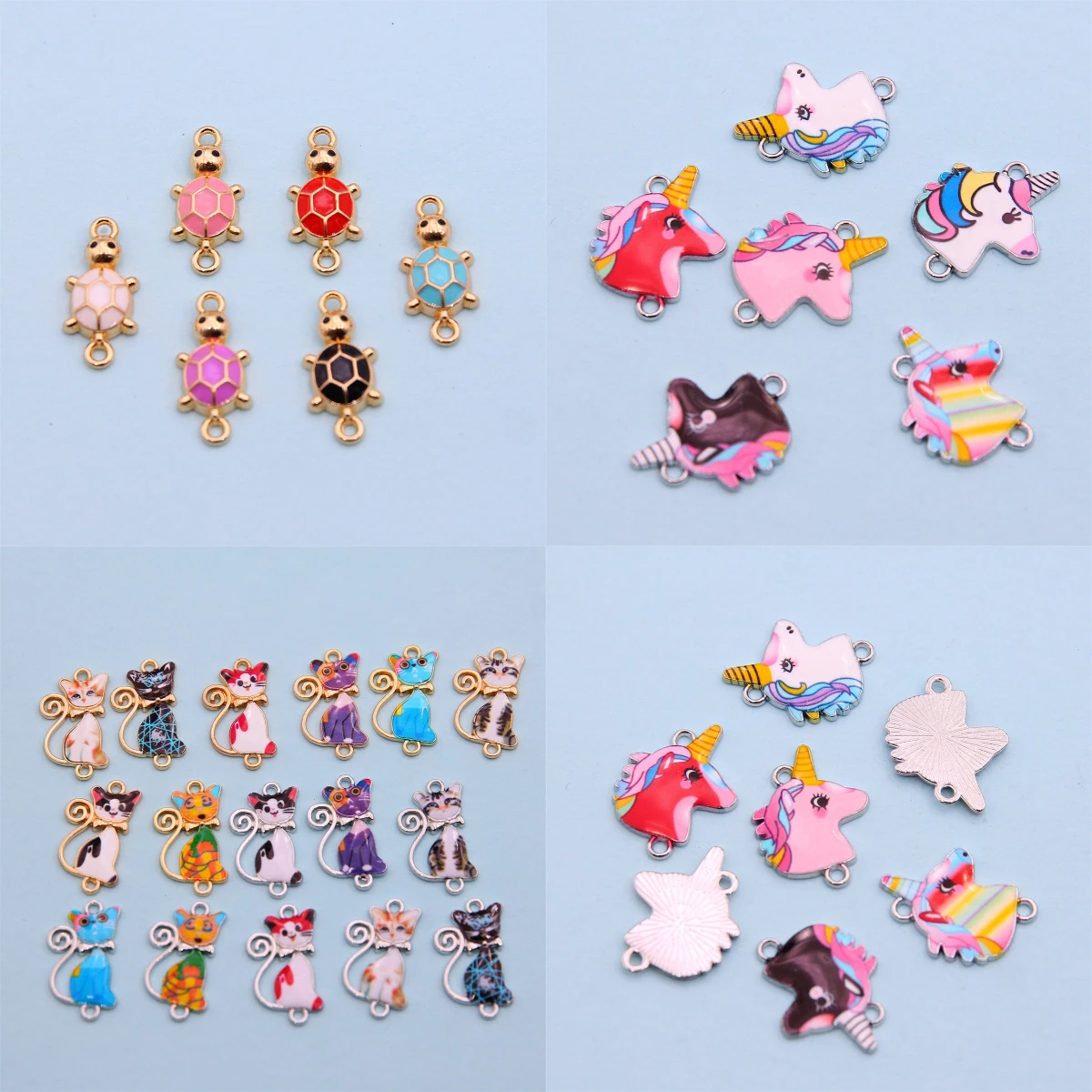 

10pcs Mixed Color Animal Double Hole Enamel Connector DIY Unicorn Cat Turtle Accessories Couple Necklace Bracelet Alloy Pendant