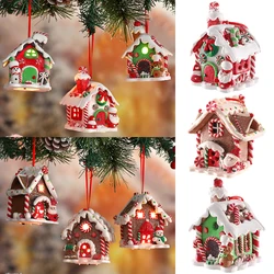 Glowing Cute Resin Candy House With Lights Gingerbread Man Santa Claus Christmas Decorations Xmas Tree Hanging ornament Navidad