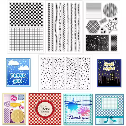 4 Sheets Mix Texture Clear Stamps for Card Making Clear Silicone Stamp Lines Transparent Craft Seal Stamp Grid