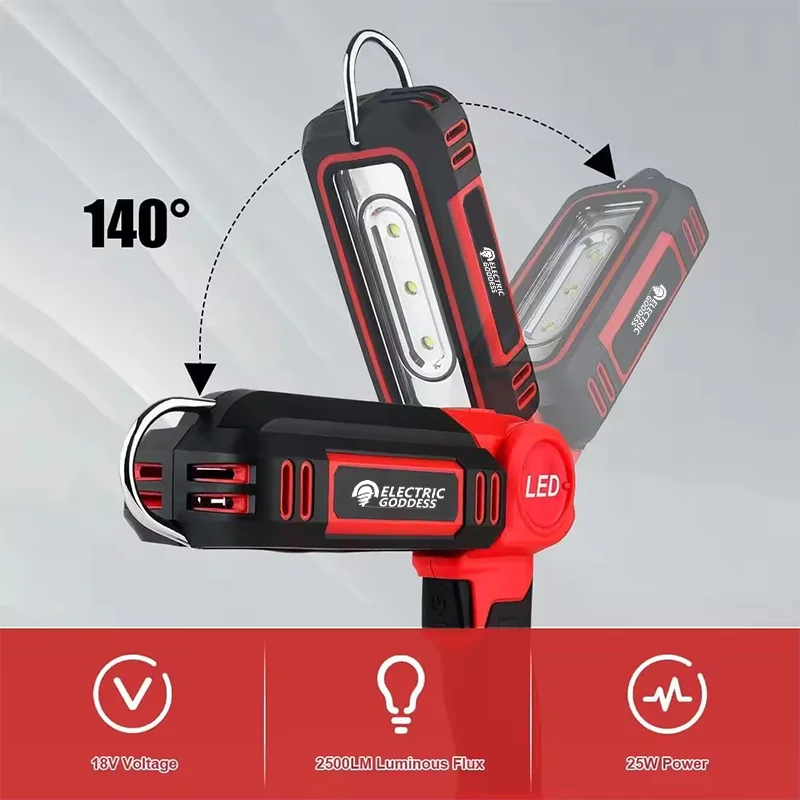 Cordless LED Work Light Two Levels Adjustable 140 Degree Rotating Wide-angle Lighting for Milwaukee 18V Battery