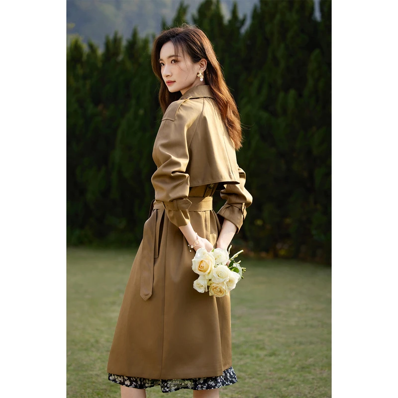 SENTUBILA Women's Belted Trench Coat Elegant Long Windbreaker