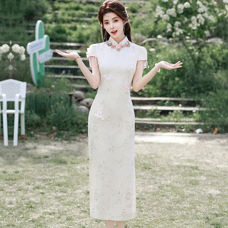 2026 Spring/Summer Jacquard Long Cheongsam Slimming Chinese Style Daily Slimming Improvement Dress Qipao