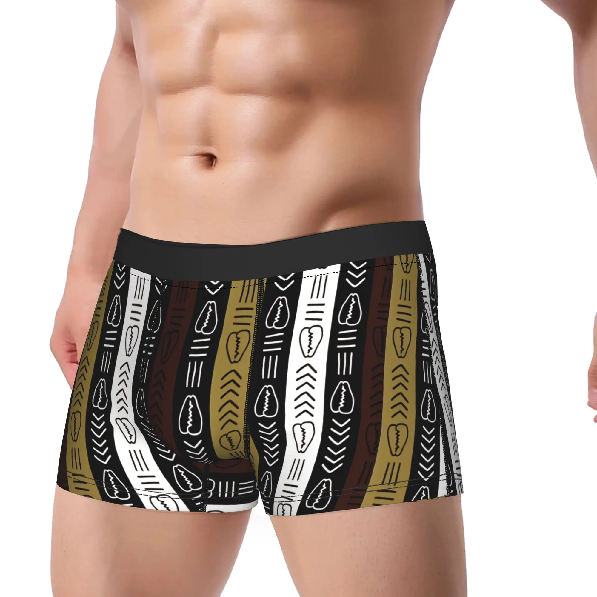 African Textile Pattern Bogolan  Underwear  Male Shorts Briefs Elastic Boxershorts High Quality Printing Oversize Panties