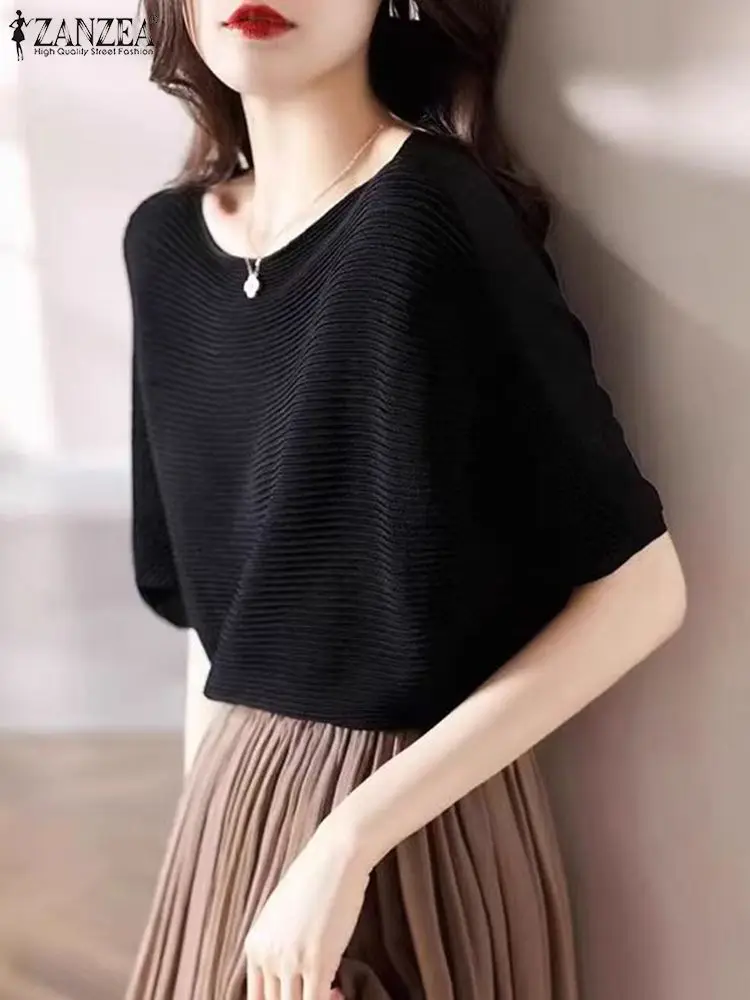 

ZANZEA 2024 Summer Round Neck Blouse Women Batwing Half Sleeve Tops Shirt Casual Loose Tunic Elegant Dolman Sleeve Party Blusas