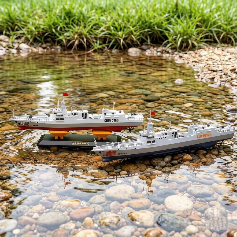 New JJRC 109 Dual Motor 2.4G Remote Control Boat Anti-Fall Simulation Electric RC Big Size Military Destroyer Water Spray Model