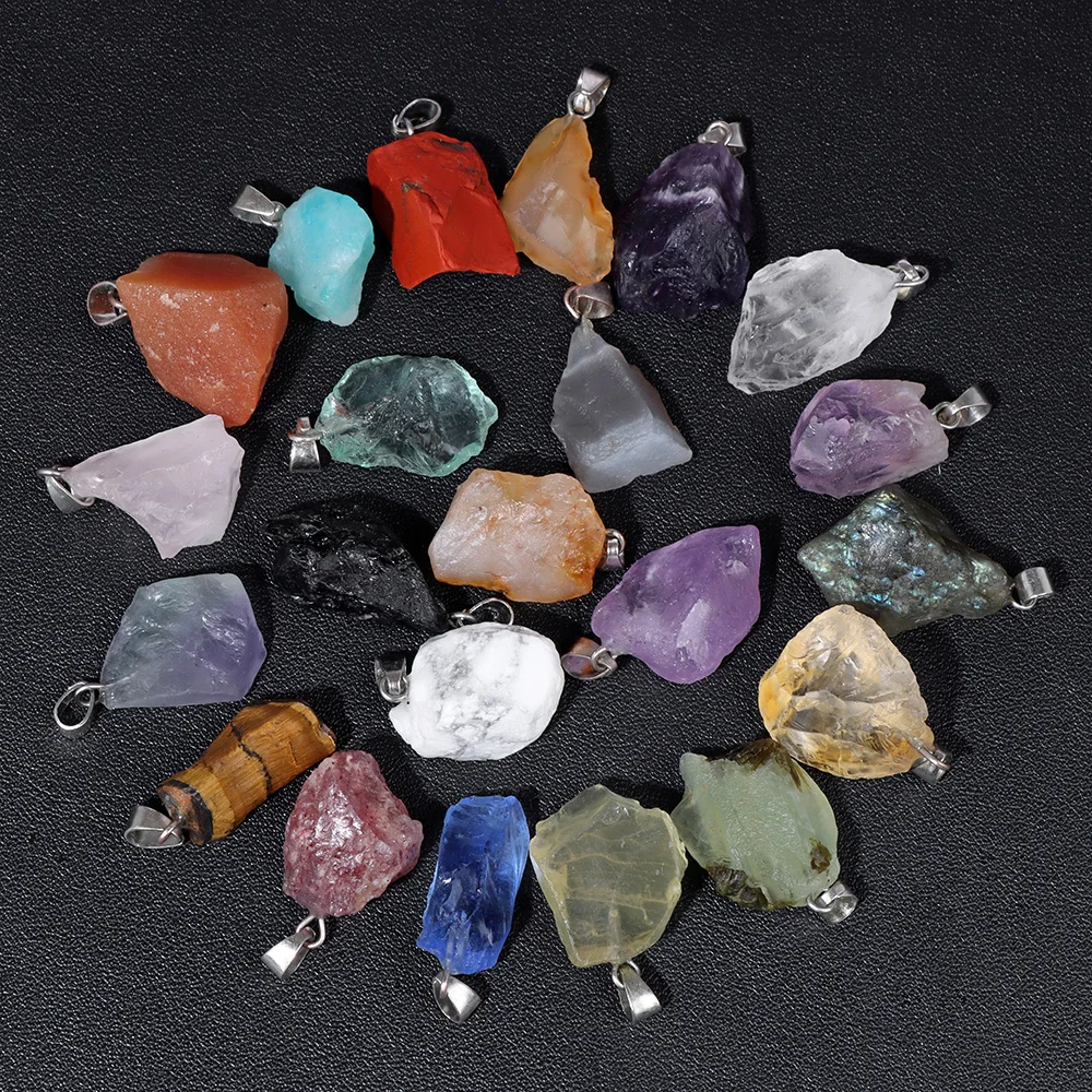 2PCS High Quality Raw Stone Pendant Rough Original Crystal Energy Healing Chakra Pendants For Diy Jewelry Making Necklace