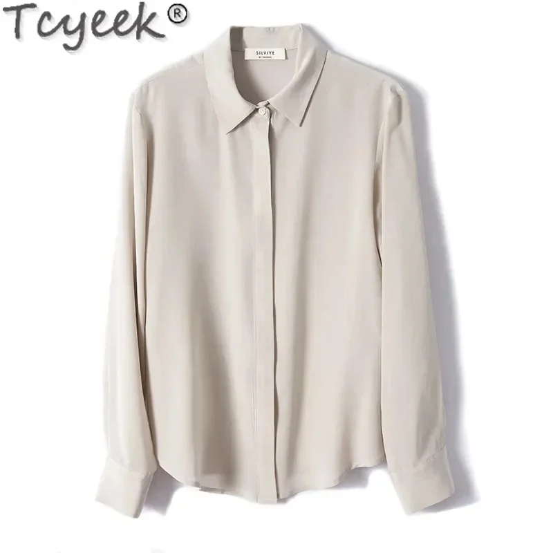 Spring 2024 New Shirt Women\'s Long Sleeve 100% Mulberry Silk Blouse 16 MM White-collar OL Style Shirts for Women