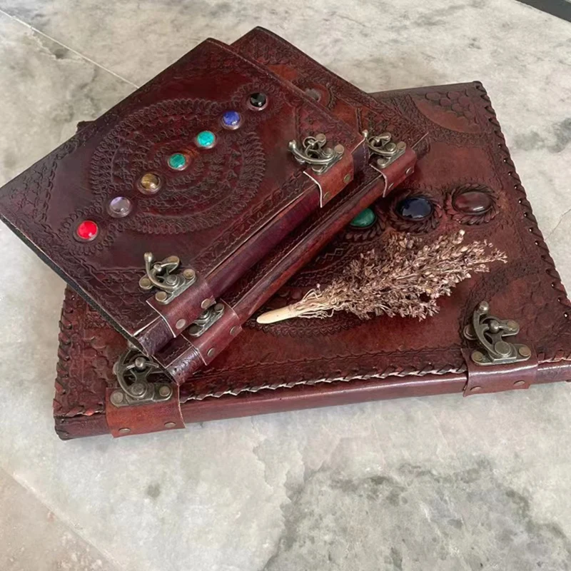 Book Of Shadows Leather Journal Book Seven Chakra Medieval Stone Embossed Handmade Notebook Office Diary College Book