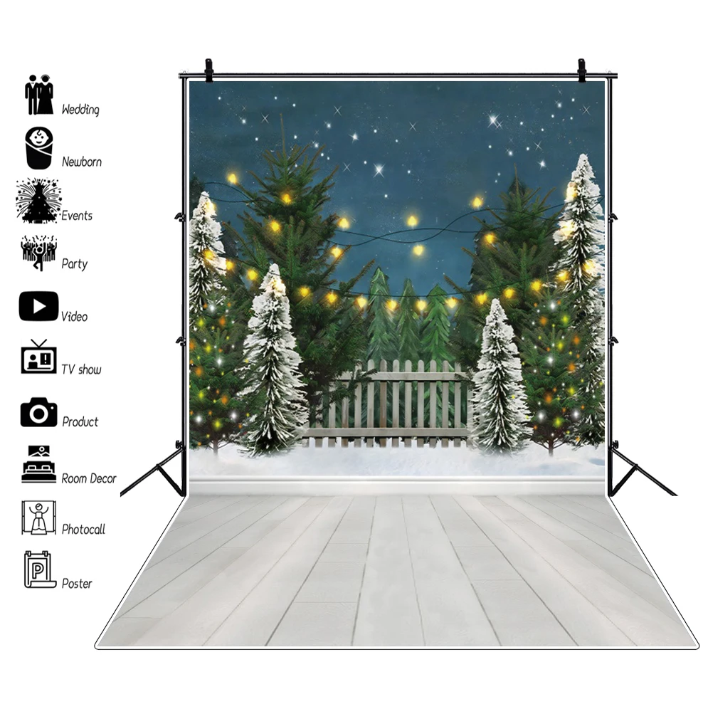 Winter Scene Backdrop Forest Pine Tree Snow Christmas Tree Blue Sky Natural Landscape Kid Adult Portrait Photography Background