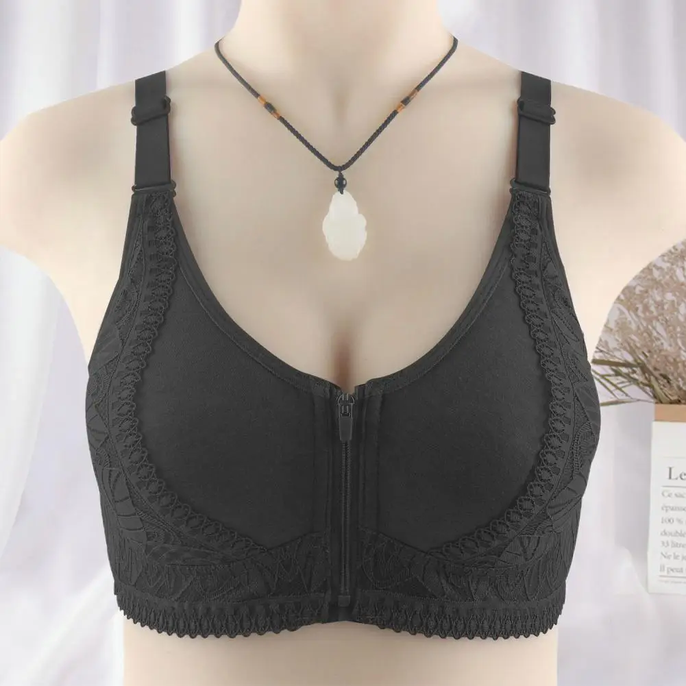 Sutiã tamanho grande com almofada no peito para mulheres, sem roupa interior com anel de aço, alça larga ajustável, zíper frontal, push-up, sutiã esportivo feminino