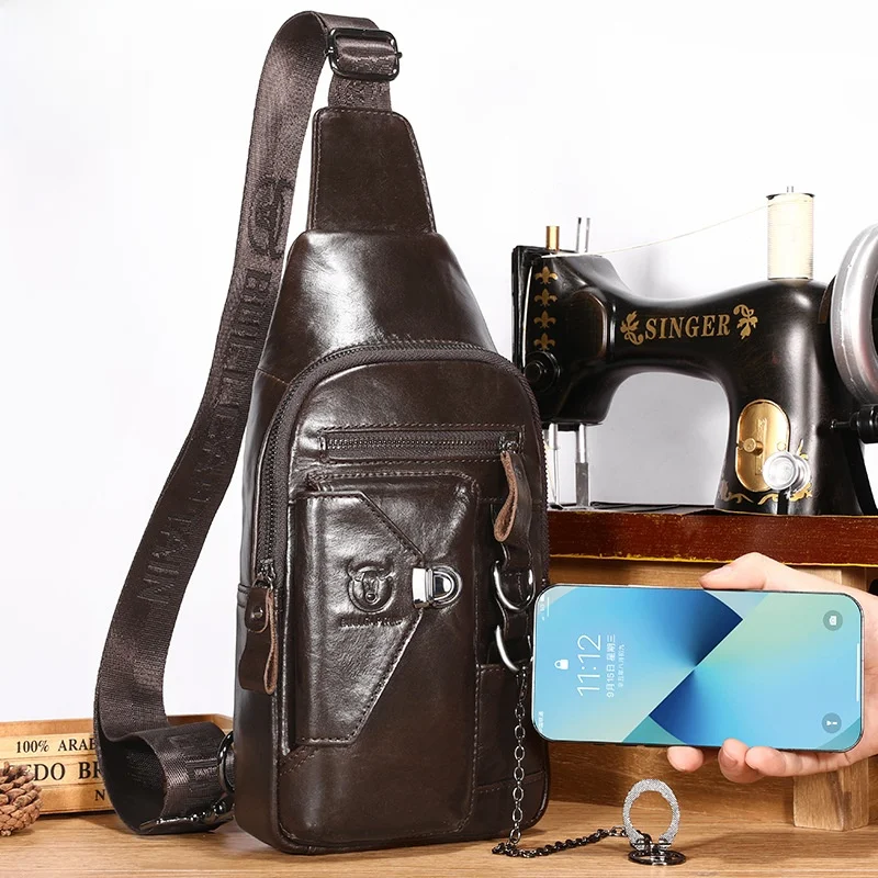 genuine-leather-chest-bag-for-men-soft-top-layer-cowhide-leather-with-lockable-chain-single-shoulder-bag-crossbody-phone-stand