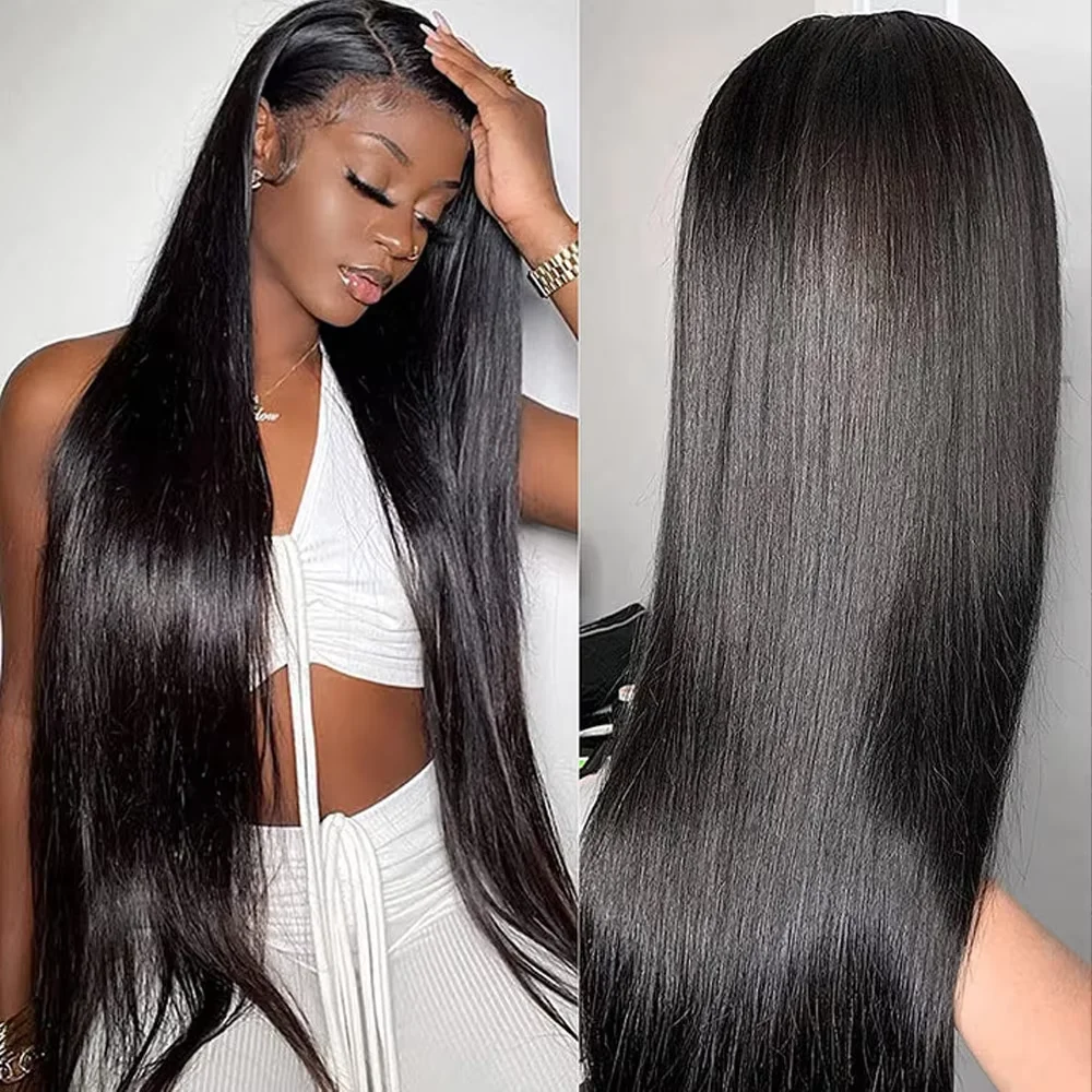 13x6 Lace Front Wig Human Hair Bone Straight Transparent Human Hair Wigs HD Lace Closure Wig 220 Density Suitable Raw Human Hair Straight Lace Front Wig 30 36 Inch 7x6 HD Lace  Wig No Glue Human Hair For Women