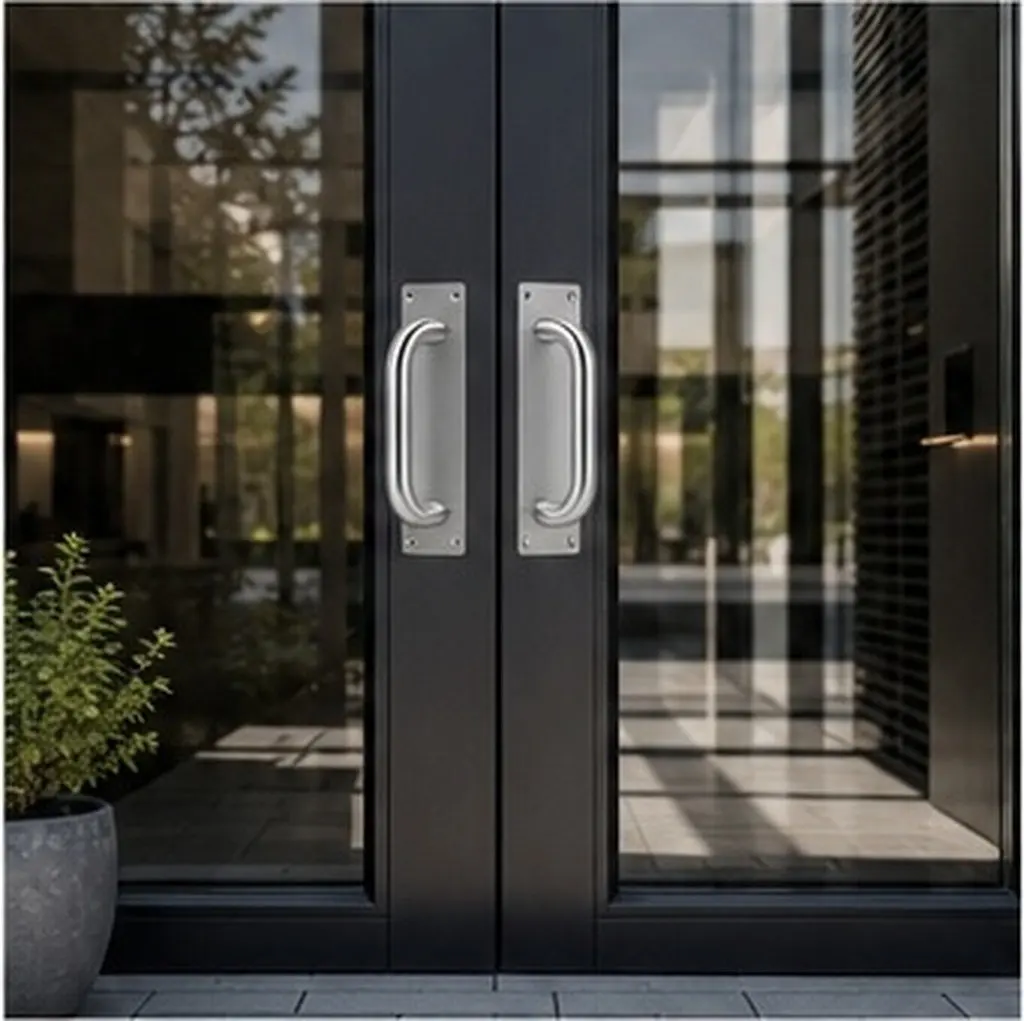 Stainless Steel Push Pull Door Handle Size S Heavy Duty Metal Plate Fireproof Commercial Door Replacement Gate Handles