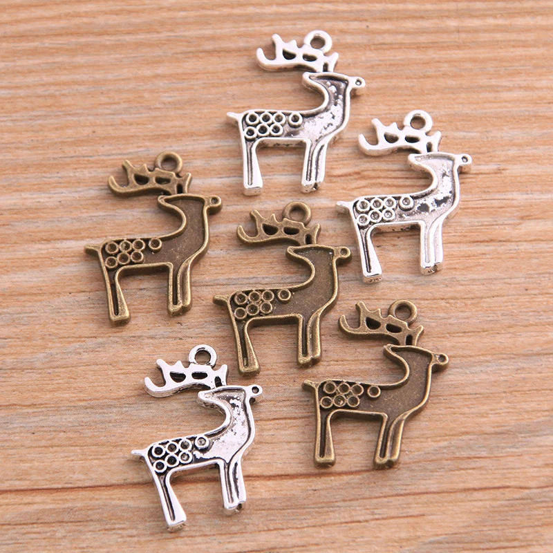 10pcs 18*23mm Two Color Sika Deer Animal Charms Pendant Findings Accessories DIY Vintage Choker Necklace