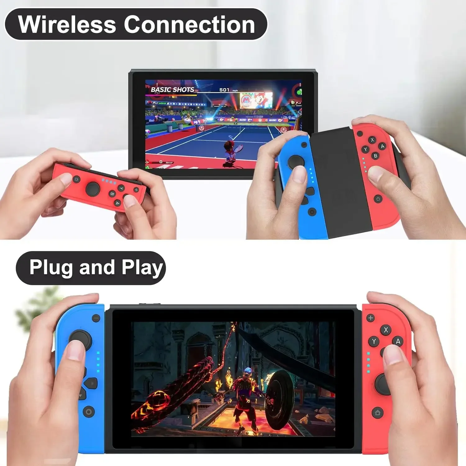 Replacement Wireless Joycons Controller for Switch/Lite/OLED with Motion Sensing/Dual Vibration/Gyro Axis, Includes Comfort Grip