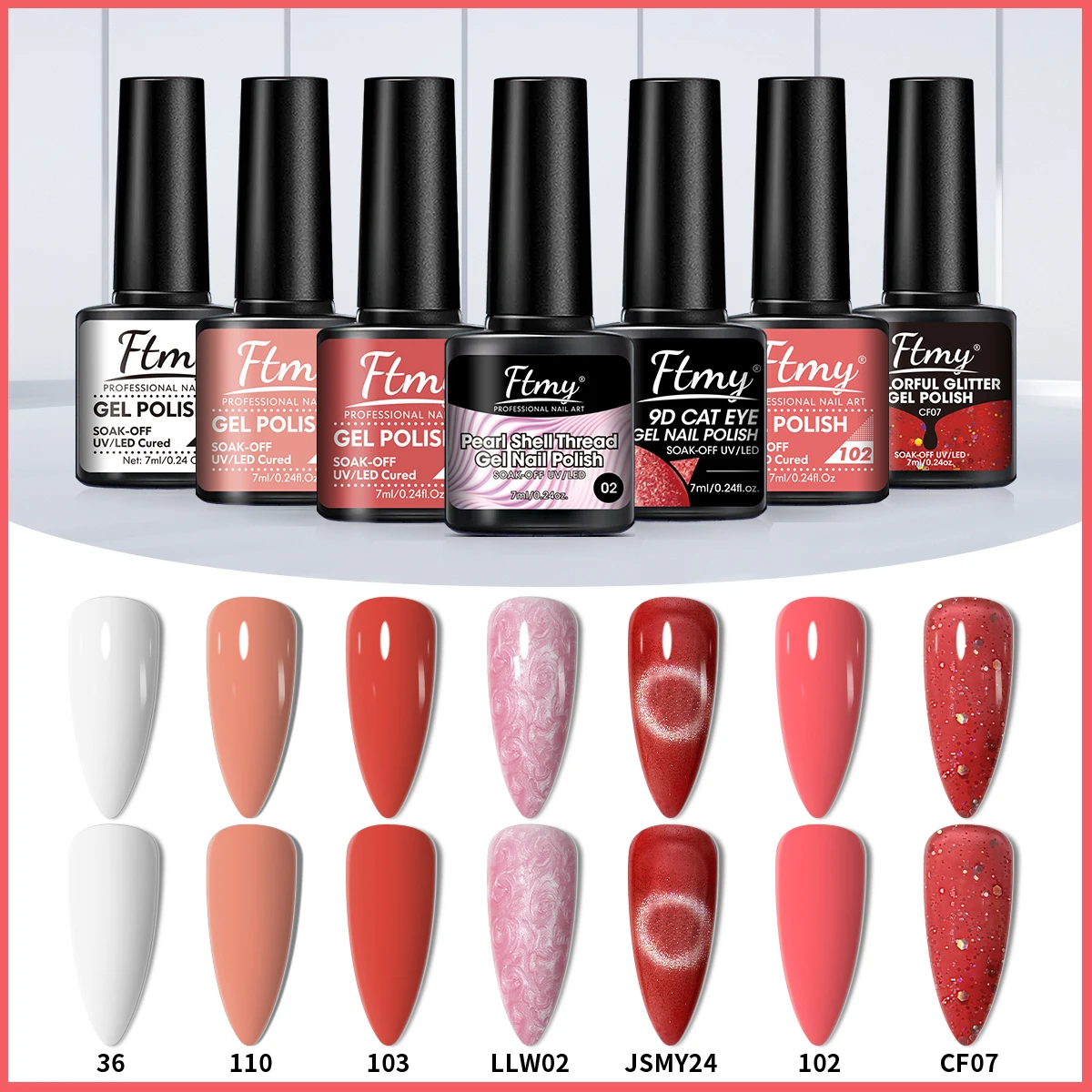 مجموعة طلاء أظافر جل مكونة من 7 قطع، مجموعة طلاء أظافر جل لجميع المواسم مع معطف علوي لامع غير لامع ومعطف أساسي للتقليم المنزلي #4