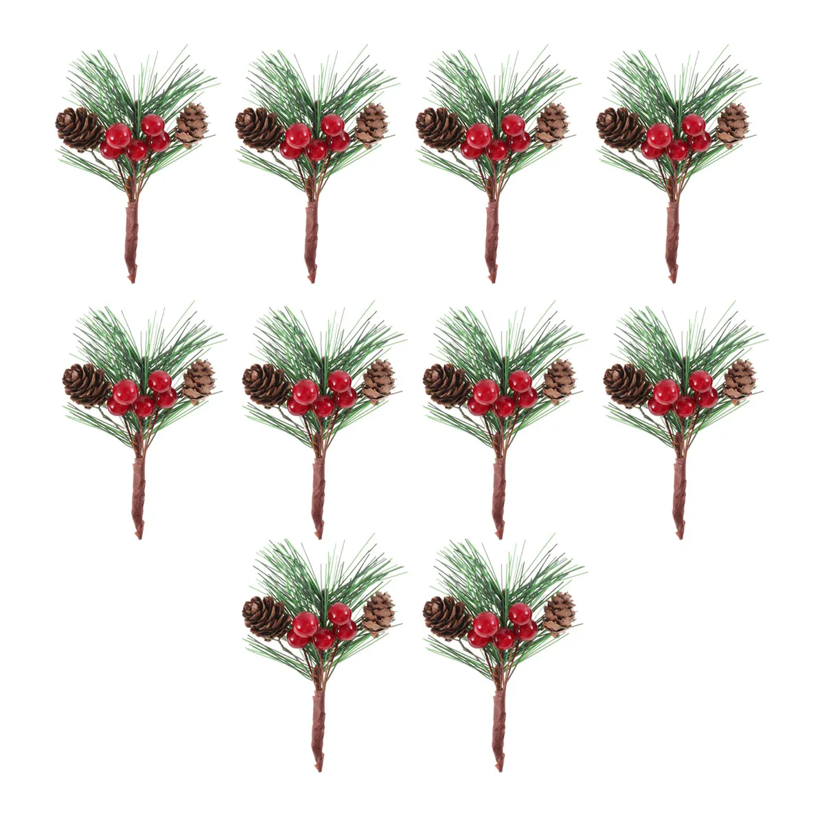 

10Pcs Artificial Fake Faux Pine Trees Berry Stems Pine Branches Red Berry Stems Pine Tree Picks Pine Cones for Crafts Pine Stems