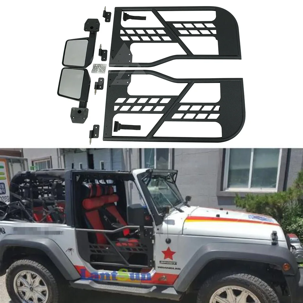 فولاذ أسود 2 باب نصف باب أنبوب الباب مع مرآة الرؤية الخلفية الجانبية لسيارة جيب لرانجلر Jk 2007-2017 J197