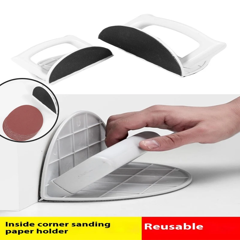 1 Set Plastic Corner Sander Ergonomic Handheld Tool For Woodworking DIY Projects Self Adhesive Half Circle Sanding Pad Holder