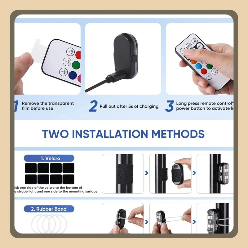 

pieces of wireless LED strobe lights, car decorative ambient lights, 8-color rechargeable LED lights