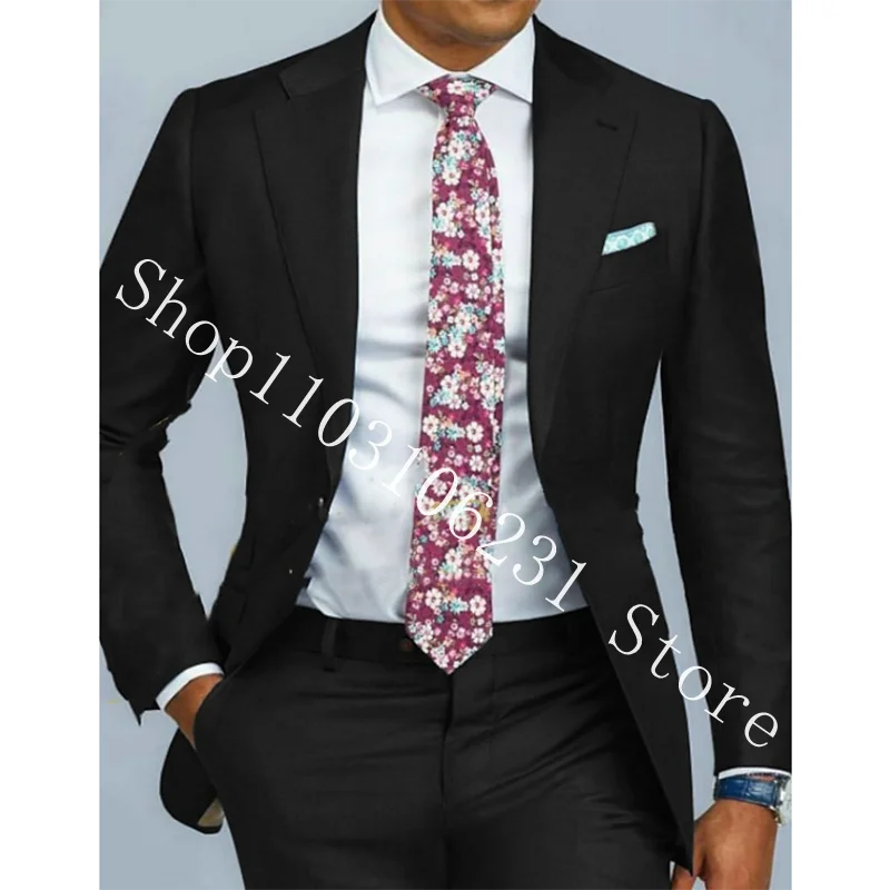 Blue Tuxedos Men‘s Suits Slim Fit Blazer Formal Businesss Groom Wear 2 Pieces Men Wedding Suits Jacket Pants Trajes De Hombre