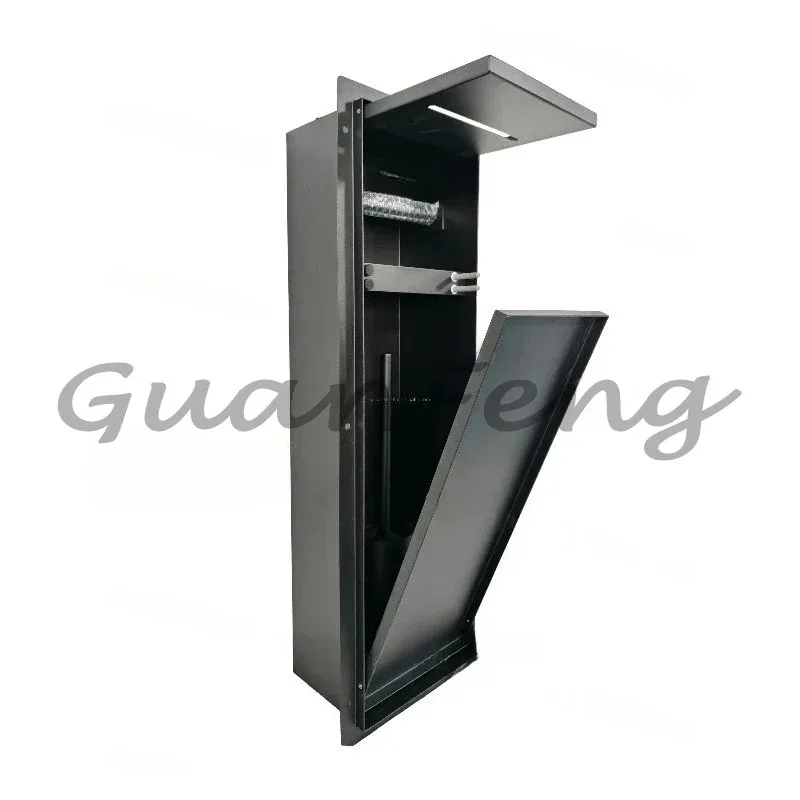 Built in embedded bathroom hardware combination, flip style concealed tissue holder, and toilet brush niche