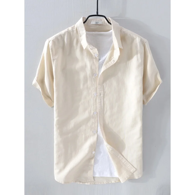 

Men's Summer Lightweight Linen Shirt Short Sleeve Color Casual Open Cardigan Breathable Cotton Linen Thin Formal Wear