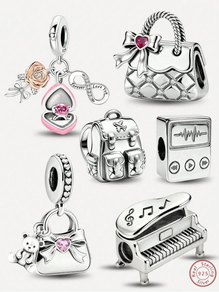 925 Sterling Silver Fashion Piano Backpack Ring Box Charms Beads Fit Original  Bracelets Bangles Fine Jewelry Gift