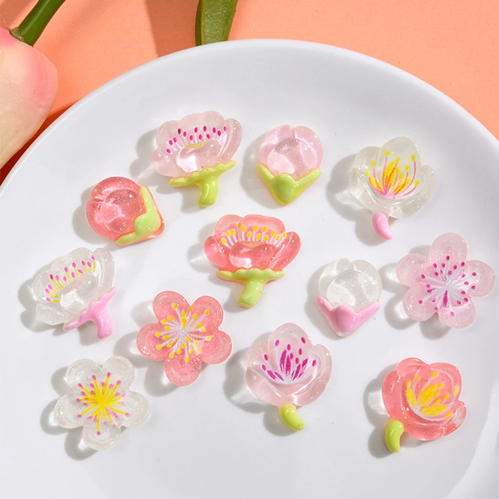 10PCS Clear Cherry Blossom Series Resin Flat Back Cabochons For Hairpin Scrapbooking DIY Jewelry Craft Decoration Accessories