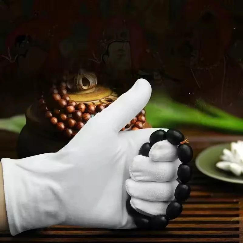1 Pairs New Full Finger Men Women Etiquette White Cotton Gloves Waiters/Drivers/Jewelry/Workers Mittens Sweat Absorption Gloves