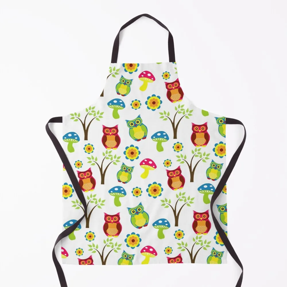 

Cute Owls And Mushrooms Pattern Apron painters Kitchen Kawaii Accessories kitchen item household woman Apron