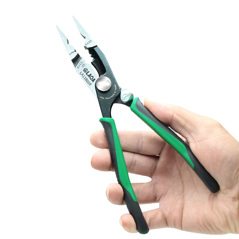 LAOA 8inch Electrician Long Nose Pliers Nippers Cable Wire Stripper Terminal Crimping Made in Taiwan