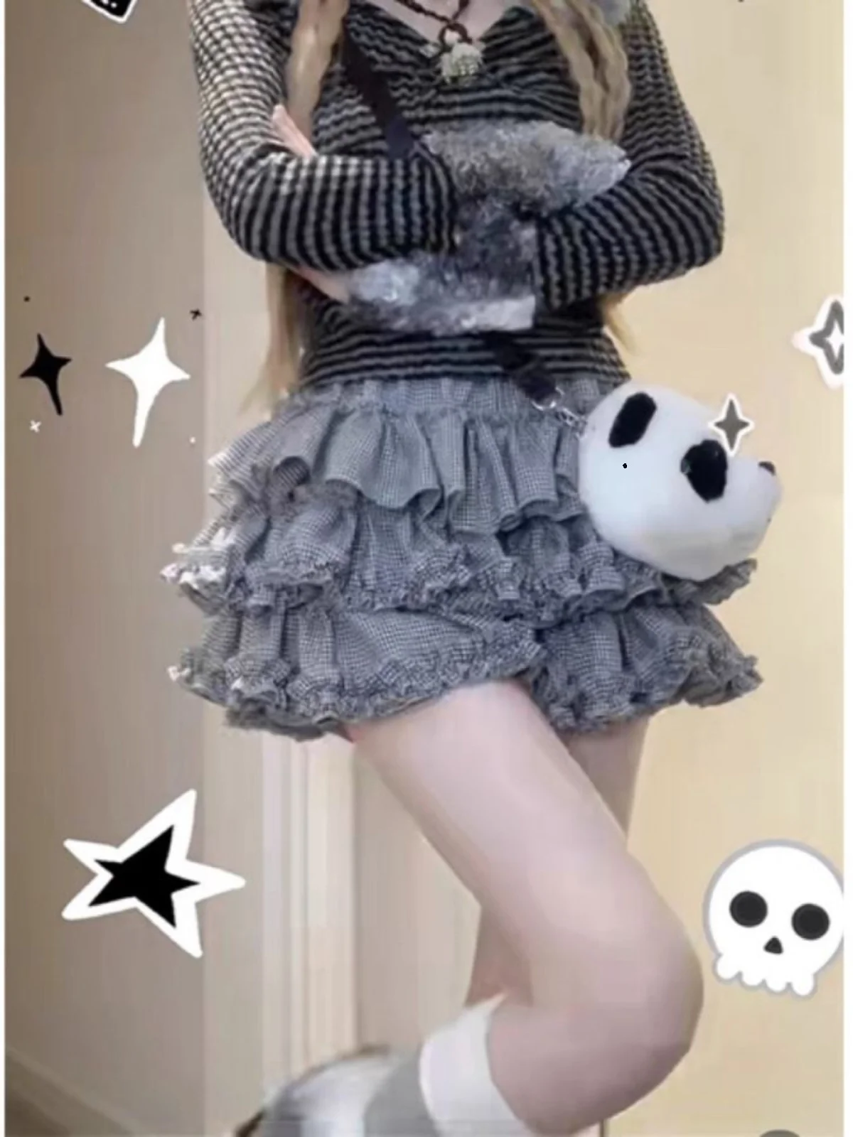 

Юбка в стиле панк Y2K, длинная, с защитой от просвечивания, с поясом, многоярусная, в корейском стиле, однотонная, женская