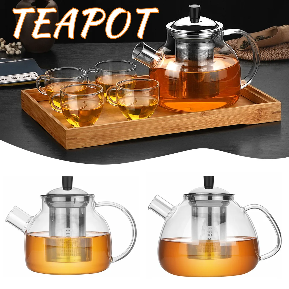 Transparent Glass Teapot Clear Kettle Heat Resistant Tea Infuser With Stainless Steel Infuser Household Teaware 800ml/1500ml