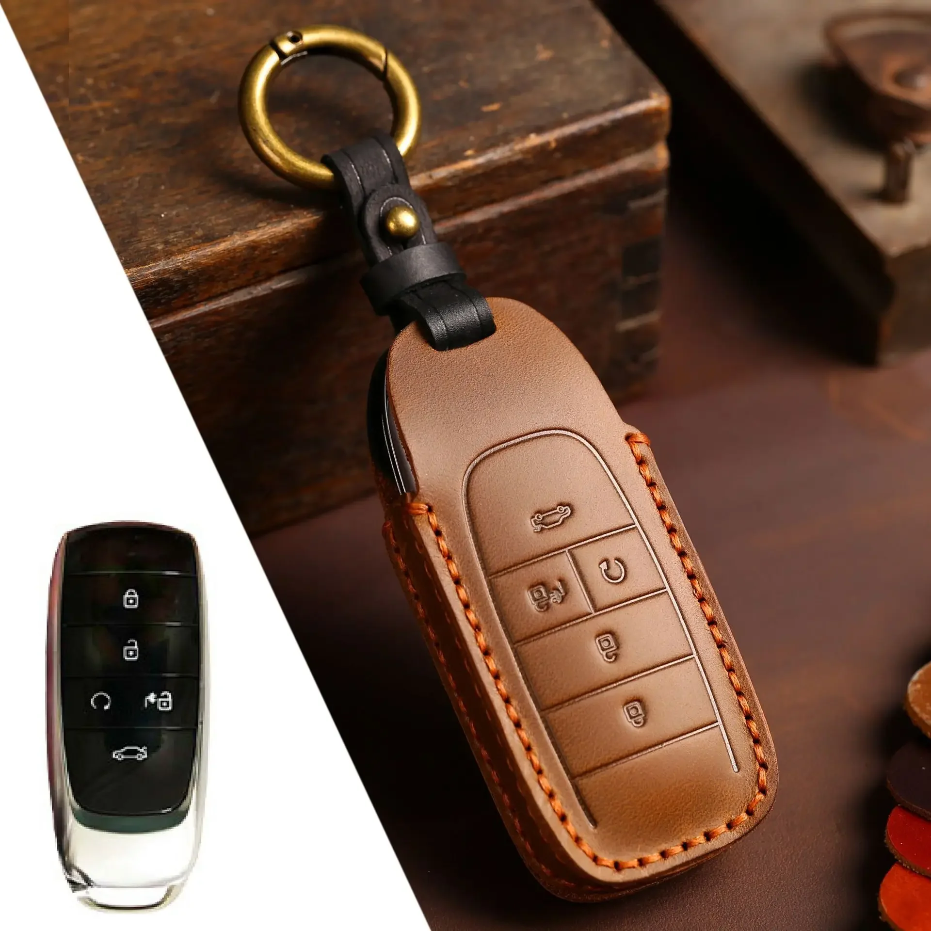 

1pc Leather Car Key Case Cover Fob Shell For GAC Trumpchi Aian S Aian V Charm 630 Lx Female Ia5 Legend Aions